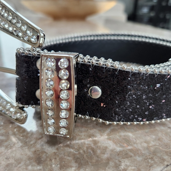 Elegant Black and Silver Rhinestone Belt - Picture 2 of 5